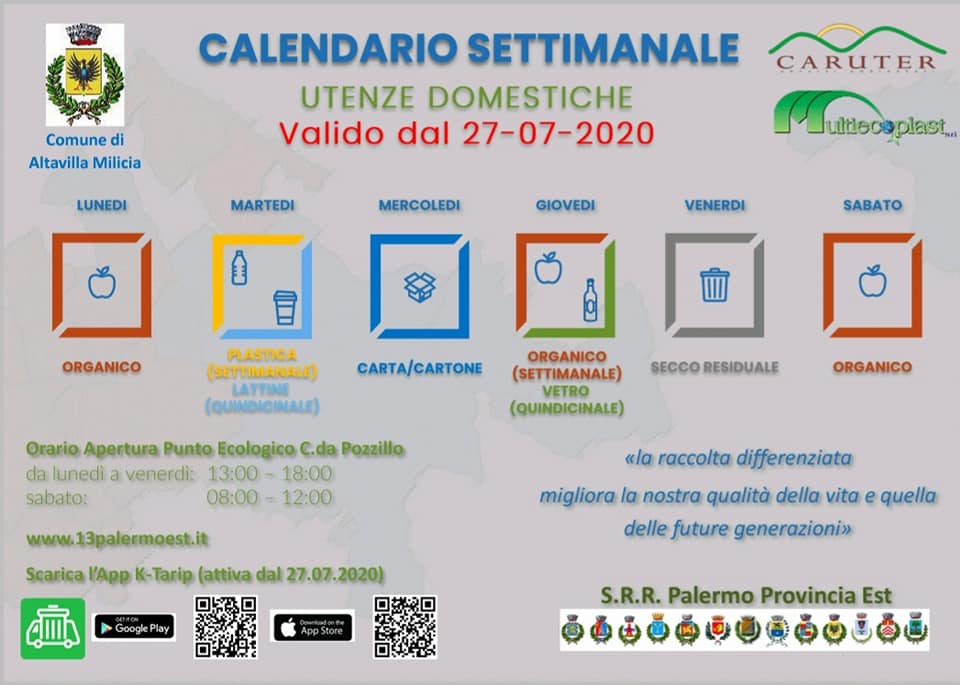 Calendario raccolta differenziata porta a porta